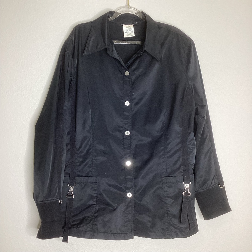 Vintage Alain Weiz Black Satin Shacket Garter Clips Grunge Sz 18 (XL)